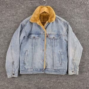 Levis Jacket Womens XS Oversized Reversible Faux Fur Trucker Bohemian Denim